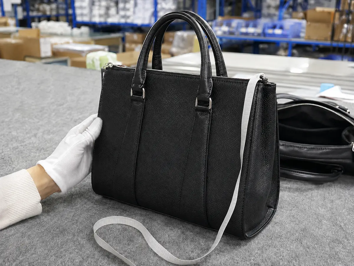 An example of an optional bag measurement with a tape measure.